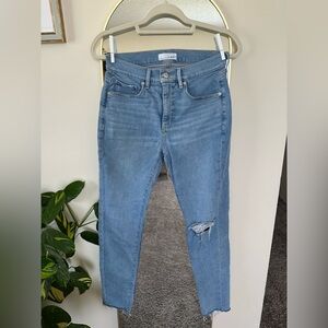 LOFT Frayed Mid Rise Skinny Jeans in Authentic Light Indigo Wash